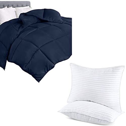 Utopia Bedding Navy Comforter Duvet Insert with 2 White Pillows (Queen)
