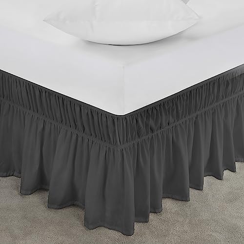Utopia Bedding Queen Elastic Bed Ruffle - Easy Wrap Around Ruffle - Grey