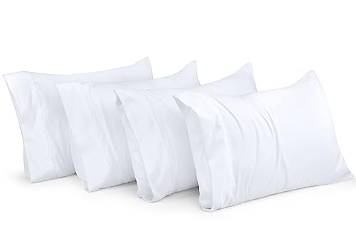 Soft Brushed Microfiber Pillowcases - 4 Pack - Queen Size 20 X 30 Inches (Queen, White)