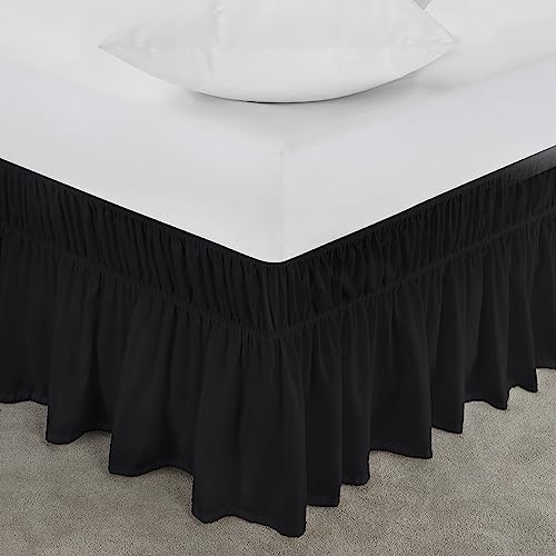 Utopia Bedding Full Elastic Bed Ruffle - Easy Wrap Around Ruffle - Microfiber Bed Skirt with Adjustable Elastic Belt 16 Inch Tailored Drop - Hotel Quality Bedskirt, Fade Resistant (Full, Black)