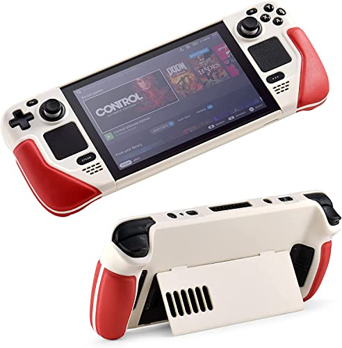 UYIYE White Red Kickstand Case for Steam Deck - Protective Stand Accessory