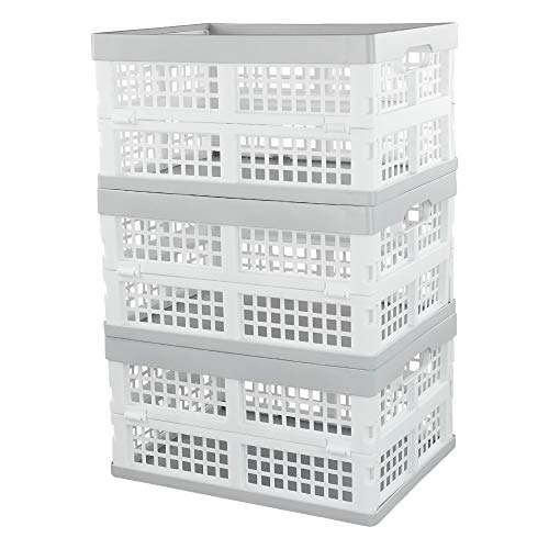 Vababa 3-Pack Plastic Stackable Collapsible Storage Crate, 15 L Stacking Folding Storage Basket