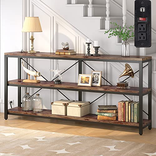 70.8 Console Table, Industrial Entryway Sofa Table with 3-Tier Shelves