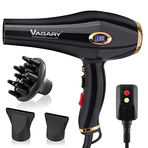 VAGARY 6685G Professional Salon Hair Dryer 2200w with Icd Display,Negative Ionic Blow Dryer,Powerful AC Motor Blow Dryer,Low Noise Hair Dryers,2 Speeds and 2 Heat Settings 1 Cold Button