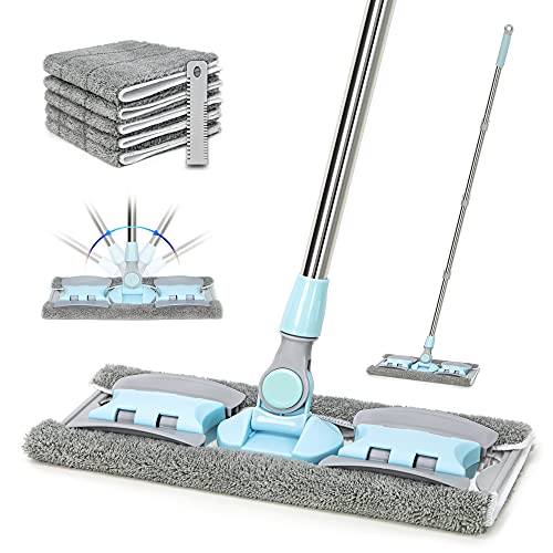 VAIIGO 360° Microfiber Dust Mop with Stainless Steel Handle and 5 Reusable Pads