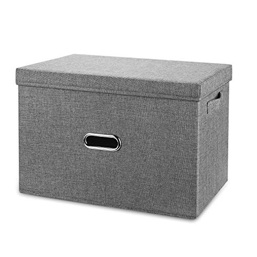 Valease Large Linen Collapsible Storage Bins with Removable Lids and Handles