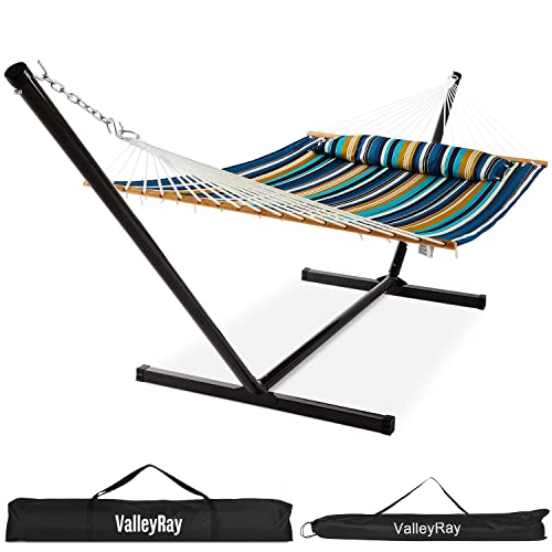VALLEYRAY Quilted Hammock with Stand, Detachable Pillow & Carry Bag
