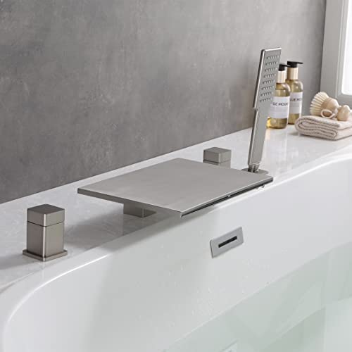 Brushed Nickel Waterfall Tub Faucet Set with Hand Shower by VANFOXLE