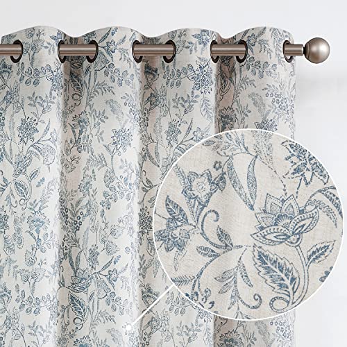 Vangao Blue Floral Linen Curtains