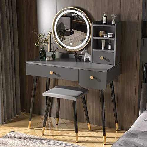 Vanity Desk with Touch Screen Dimming Mirror and 3 Drawers
