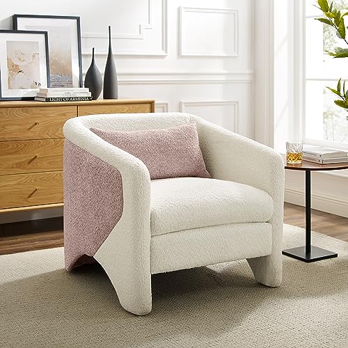 VANOMi Living Room Accent Chair, Oversized White Upholstered Armchair, Comfy Single Sofa Chair for Bedroom Reading