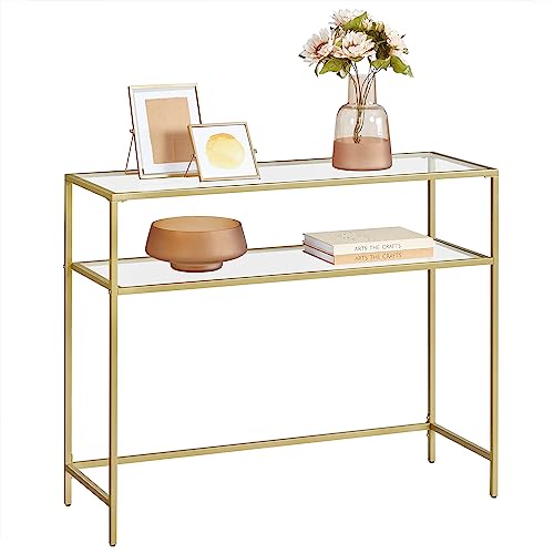 Modern Gold Console Sofa Table with Tempered Glass