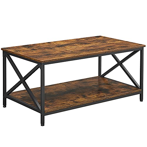 VASAGLE Coffee Table with Storage Shelf and X-Shape Steel Frame