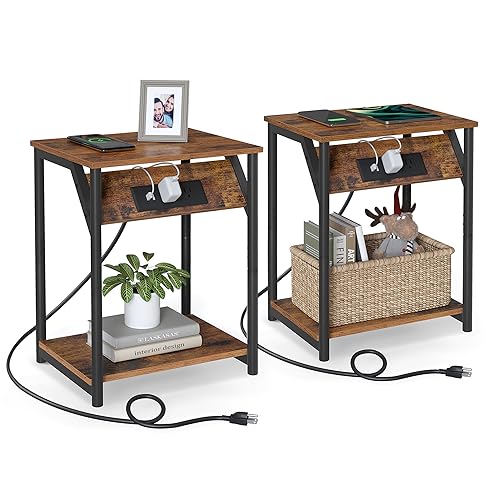 VASAGLE End Table Set with Charging Station