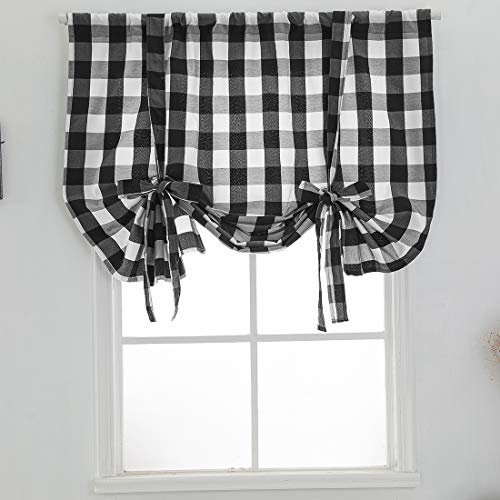 vctops Black and White Buffalo Check Tie Up Curtains