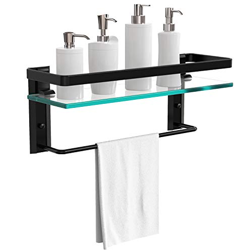 Vdomus Tempered Glass Bathroom Shelf with Towel Bar