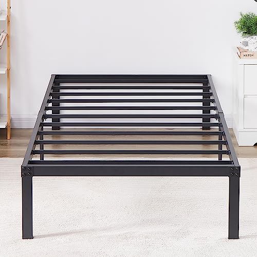 VECELO 14 Inch Metal Platform Bed Frame,Heavy Duty Steel Slat/Noise Free&No Box Spring Needed/Easy Assembly Mattress Foundation, Twin Size (Black)