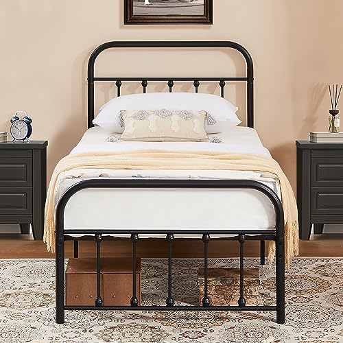 VECELO Bed Frame, Twin Size Metal Platform with Headboard & Footboard, Premium Steel Slat Support Mattress Foundation,No Box Spring Needed