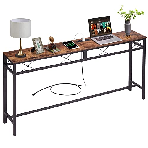 VECELO Extra Long Sofa/Console Table with Charging Station & Power Outlet