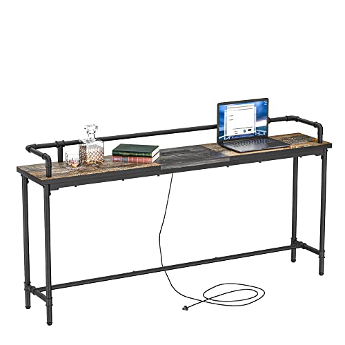 VECELO Industrial Console/Sofa Table with Charging Station