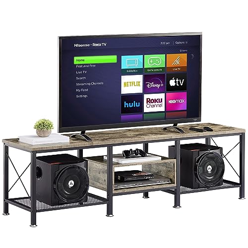 VECELO 3-Tier Grey Metal TV Stand for 70 Inch Entertainment Center