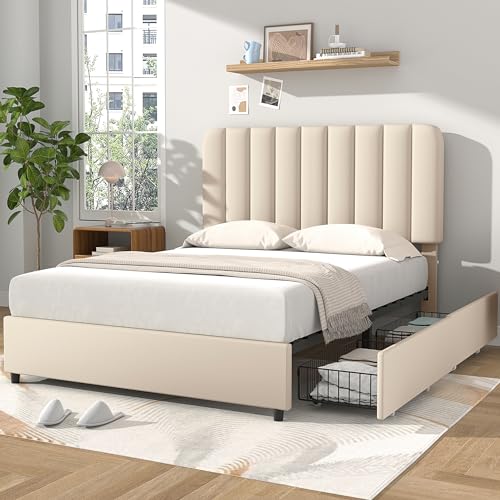 VECELO Queen Upholstered Bed Frame with Storage