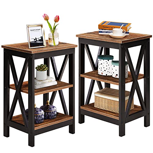 VECELO Side/End Table with Storage Shelves (Set of 2)