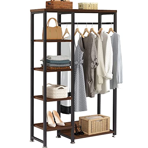 VECELO Vintage Closet/Storage Organizer with Shelves and Hanging Rod