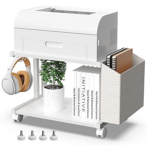 VEDECASA Modern White 2 Tier Printer Stand with Storage Bag