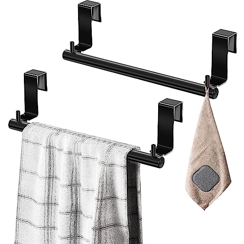 VEHHE 9-Inch Kitchen Towel Holder with Hooks and EVA Foam Pads (Black)