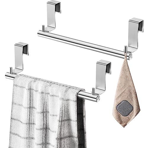 VEHHE Kitchen Towel Holder - 9-Inch Over Door Rack with 2 Hooks and EVA Foam Pads