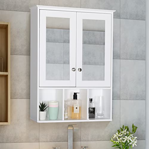 VEIKOUS Bathroom Wall Cabinet w/Dual Mirrors & Adjustable Shelves