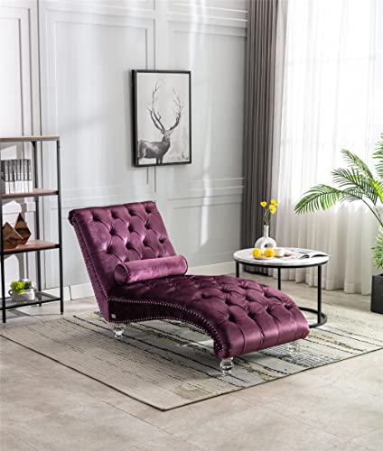Velvet Chaise Lounge Chair with Acrylic Legs
