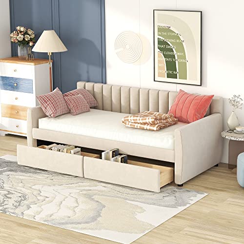 Velvet Twin Size Daybed with Storage Drawers