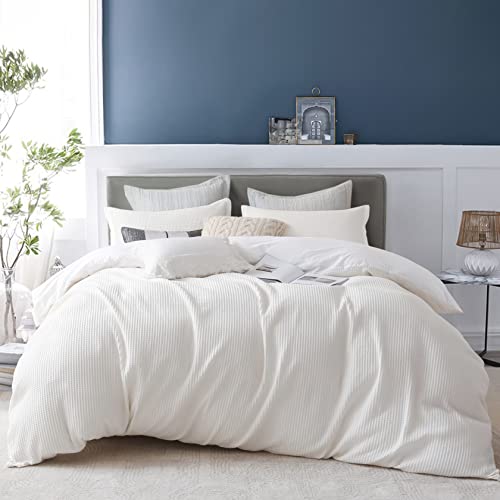 Bedsure Cotton Duvet Cover King - 100% Cotton Waffle Weave Coconut White  Duvet Cover King Size, Soft and Breathable Duvet Cover Set for All Season