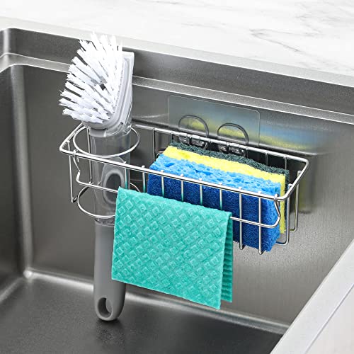 Versatile 3-In-1 Sponge Holder for Kitchen Sink with Stainless Steel Construction