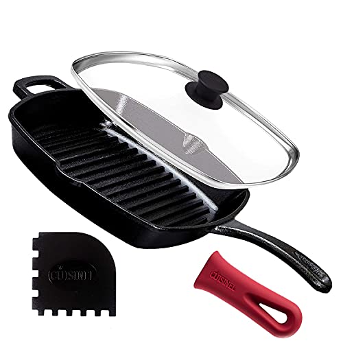 Versatile Cast Iron Grill Pan with Glass Lid