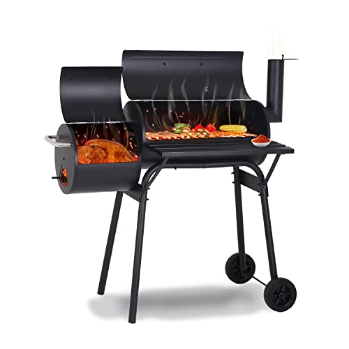 Versatile Charcoal Grill Offset Smoker Portable BBQ Grill with Wheels