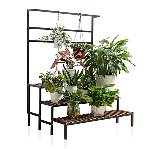 Versatile Hanging Plant Stand with Steel-Wood Structure