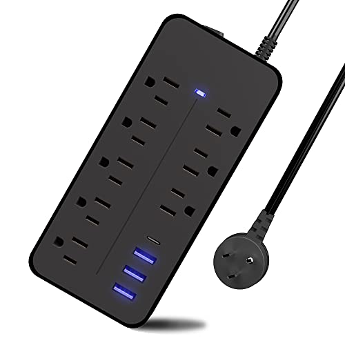 Versatile Power Strip Surge Protector with 8 AC Outlets and 4 USB Ports