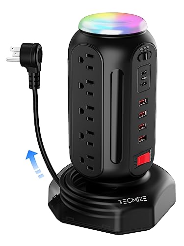 Versatile Power Strip Tower-Surge Protector with Rapid Charging and RGB Night Light