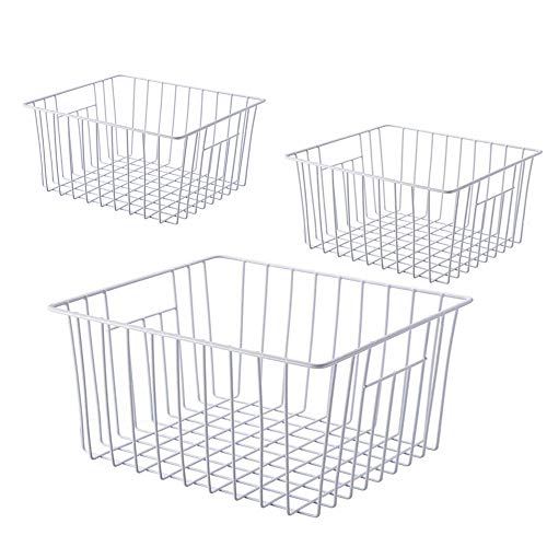 Versatile Storage Solution: Freezer Wire Baskets - Pearl White (Set of 3)