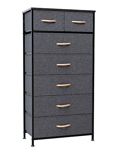 Vertical Dresser Storage Tower - Organizer Unit for Bedroom, Hallway, Entryway, Closets - 7 Drawers (Grey)