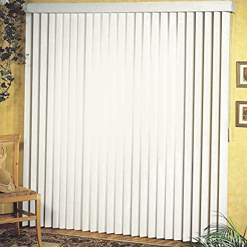 Vertical Hard Window Patio Blinds - White, 84" L x 78" W Ribbed & 3-1/2-Inch Vane - Easy Installation for All Patio Doors, Hardware Included - Aluminum Track for Durability, Anti-Static Slats