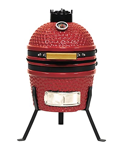 VESSILS 9.8-in W Kamado Charcoal Grill Stand Style – Heavy Duty Ceramic Barbecue Grill with Simple Tall Stand (Red)