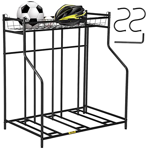 VEVOR 3 Bicycle Floor Bike Stand Storage with Basket and Hooks