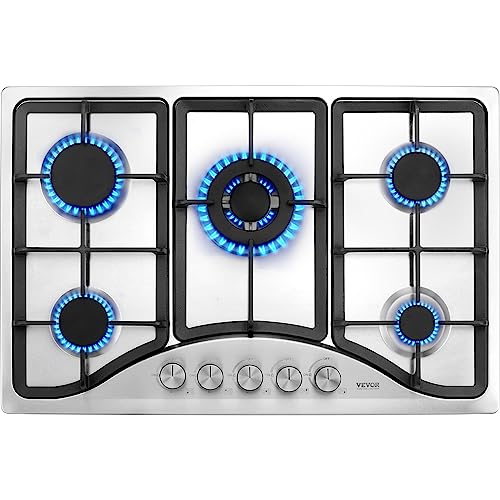 VEVOR 30" 5 Burner Stainless Steel Cooktop - Dual Fuel - Thermocouple Protection