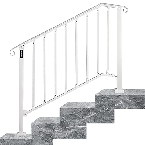 VEVOR Outdoor Handrails for 3-4 Steps, White Iron Transitional Stair Railing