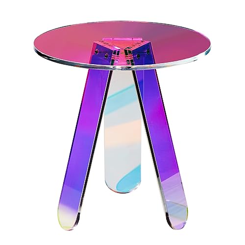 VEVOR Round Iridescent Side Table, Acrylic End Table, Clear Rainbow Acrylic Coffee Table