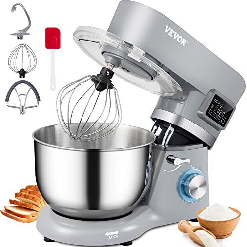 VEVOR 660W Electric Stand Mixer with LCD Screen and 5.8 Qt Bowl - Gray